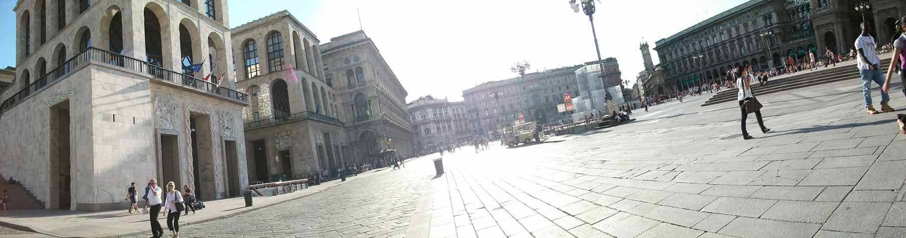 The Piazza del Duomo in Milan, with the cathedral on the right